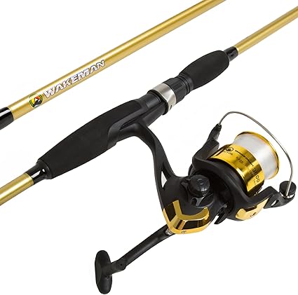 Fishing Rod and Reel Combo - 2pc Strike Series Medium Action 78-Inch Spinning Reel Fishing Pole - Angling Gear for Bass and Trout, 6'6", Silver Metallic